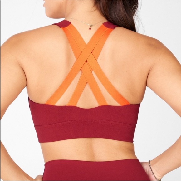 NWT Fabletics Freya Sculptknit Burgundy and Orange Sports Bra (XS) - Picture 1 of 6